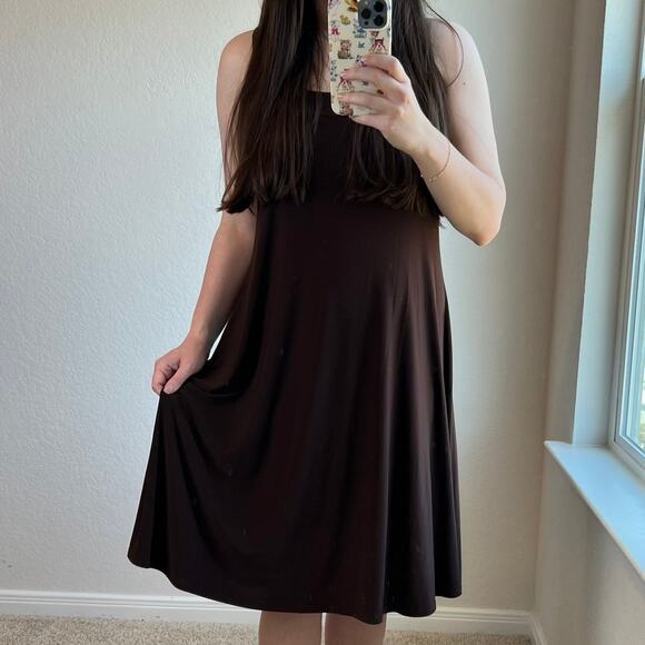 Y2K Knee Length Sleeveless Shift Dress size Large Brown Boho Lagenlook - Picture 1 of 10